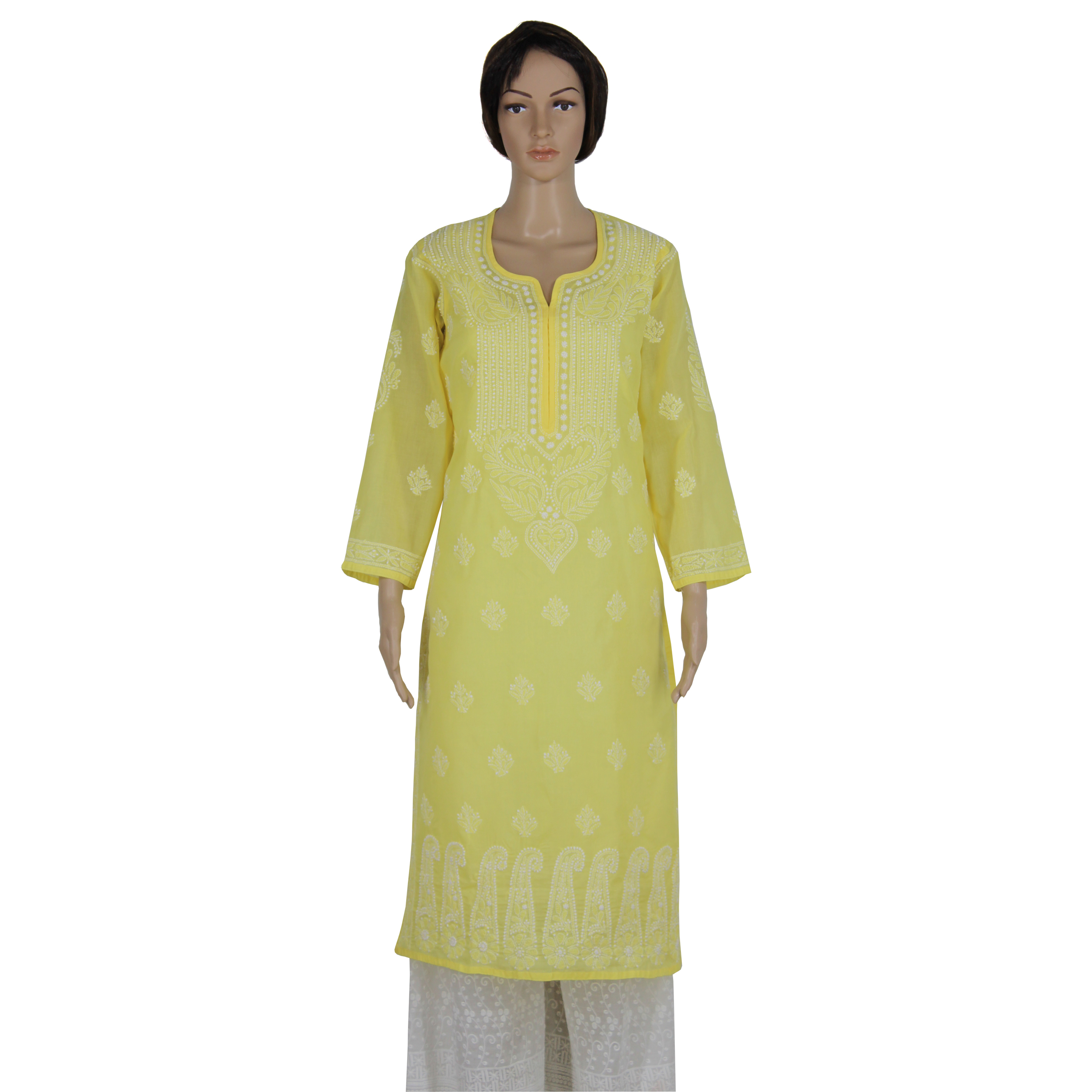 Chikankari Light yellow kurti for Woman Art-10004 | FloralCraft