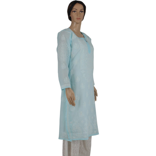 Hand Embroidered Cotton Chikan Kurti For Women