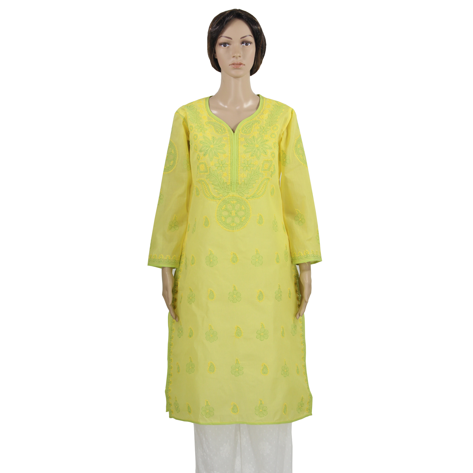 Vedic Women Yellow Yoke Design Sequinned Chanderi Cotton Kurta with Tr